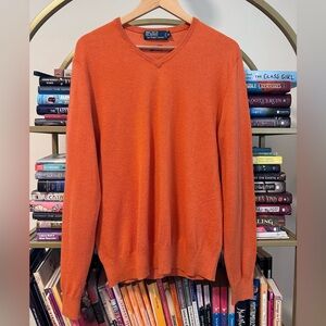 Polo Ralph Lauren Orange V-Neck Cotton-Cashmere Sweater 🍊🧶